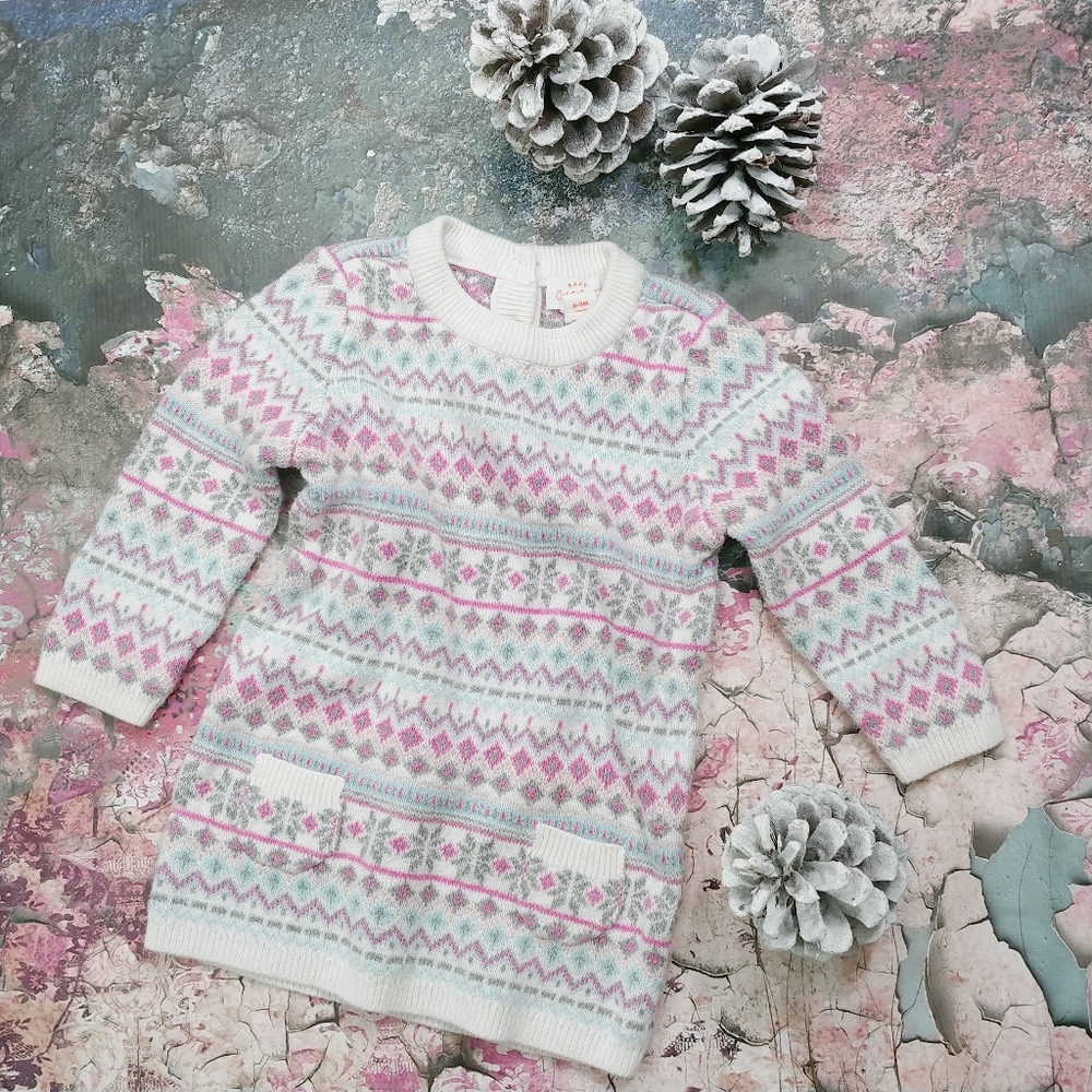 Cat & Jack Sparkly Snowflake Sweater Dress 6-9 M